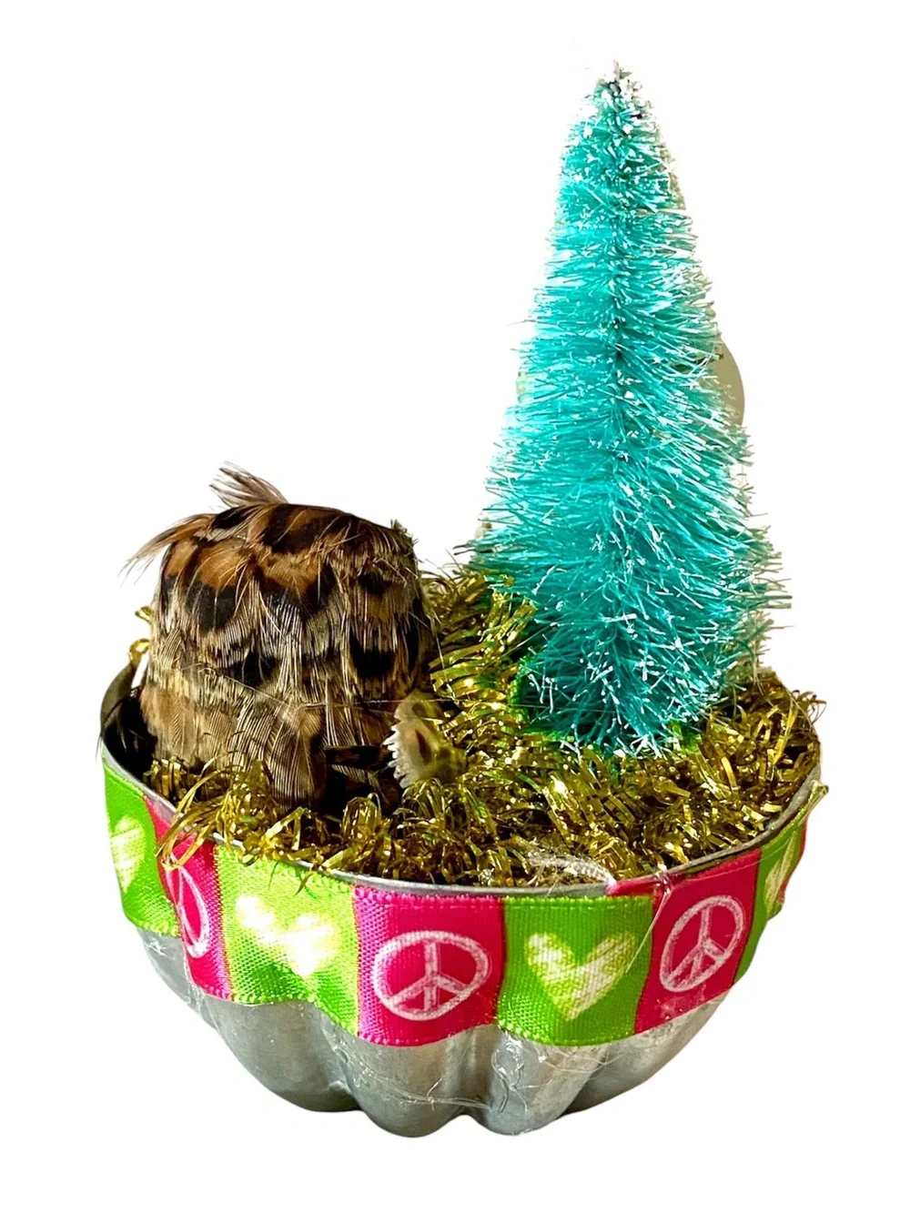 Handmade Holiday Christmas Vignette with Owl and Tree